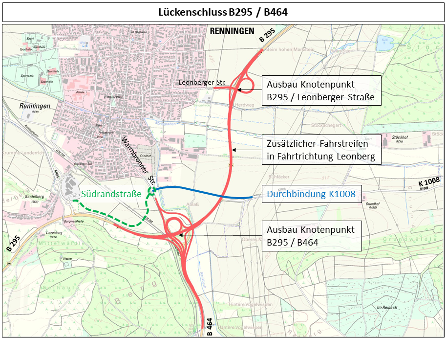 Karte über den Lückenschluss B 464/B 295