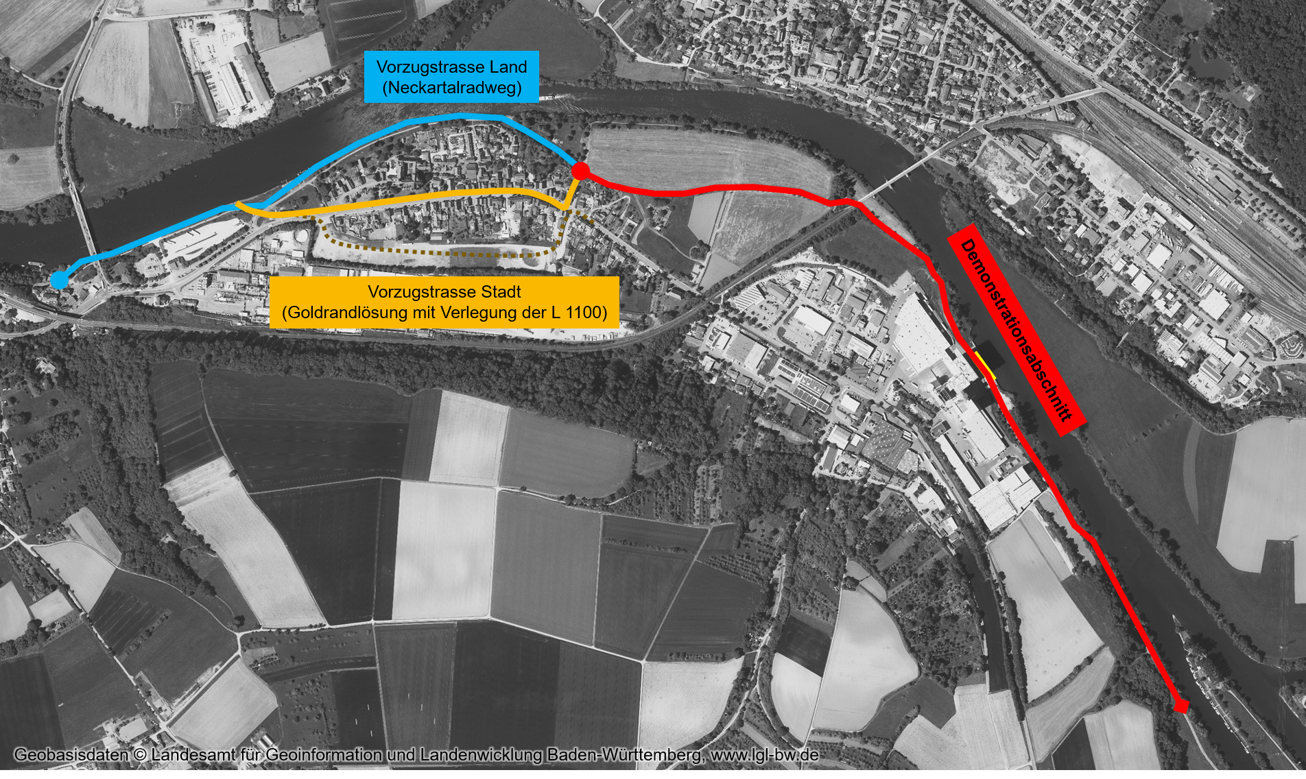 Kartenausschnitt der Vorzugstrasse des Landes und der Stadt