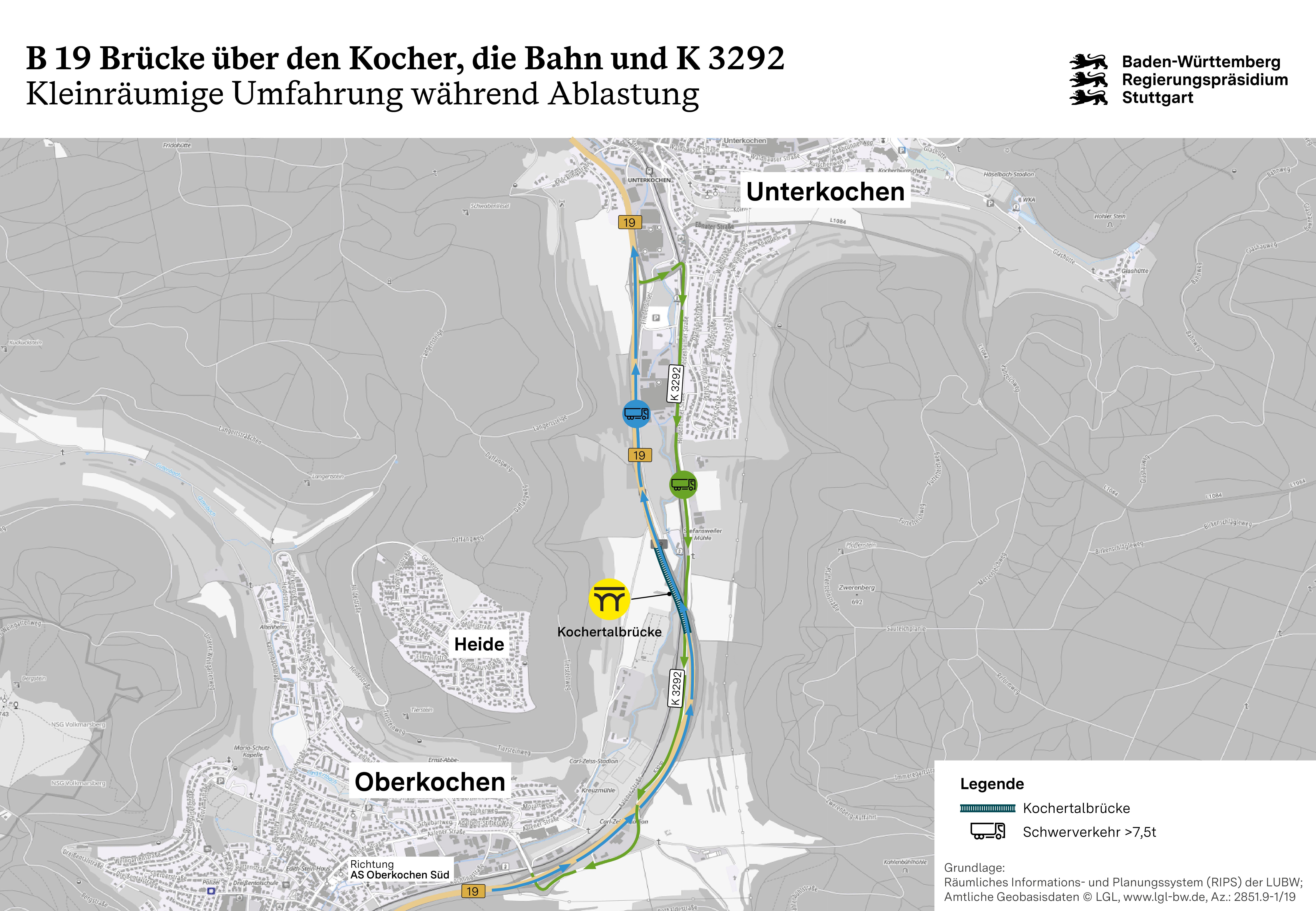 Grafik zeigt B 19 Kochertalbrücke: Kleinräumige Umfahrung während Ablastung