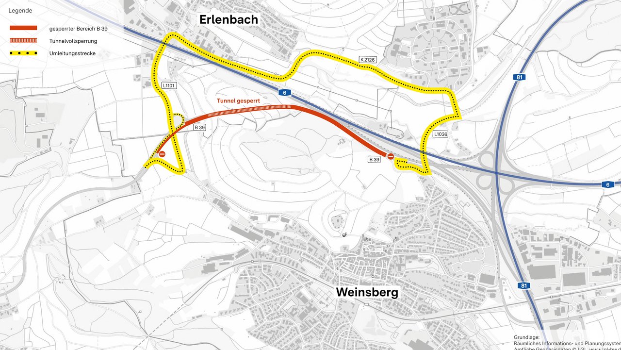 B 39 Schemmelsbergtunnel: Umleitungsplan