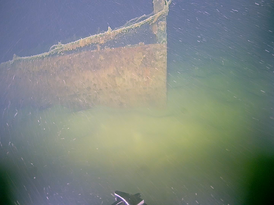 Bug des abgewrackten und versenkten ersten Salondampfers am Bodensee – der SD Baden/ehemals Kaiser Wilhelm – am Seegrund. Ansicht von Steuerbord 