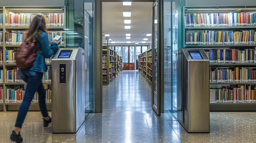 Bild zeigt Eingang einer Bibliothek mit digitalem Zugang