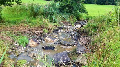 Die Rechenberger Rot ist wieder gewässerökologisch passierbar. Mittelfristig soll sich eine natürliche Gewässersohle entwickeln. 
