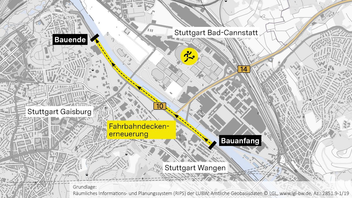 Übersichtskarte B 10 Fahrbahndeckenerneuerung Poststraße - Stuttgarter Großmarkt 