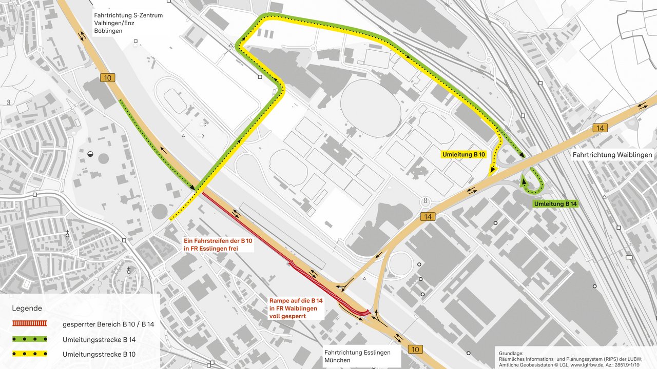 B 10/B 14 Dreieck Neckarpark Fahrbahnsanierung