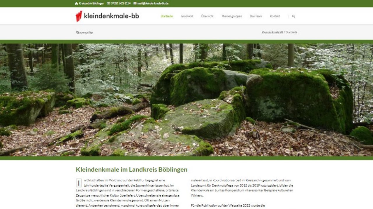 Ausschnitt der Website Kleindenkmale