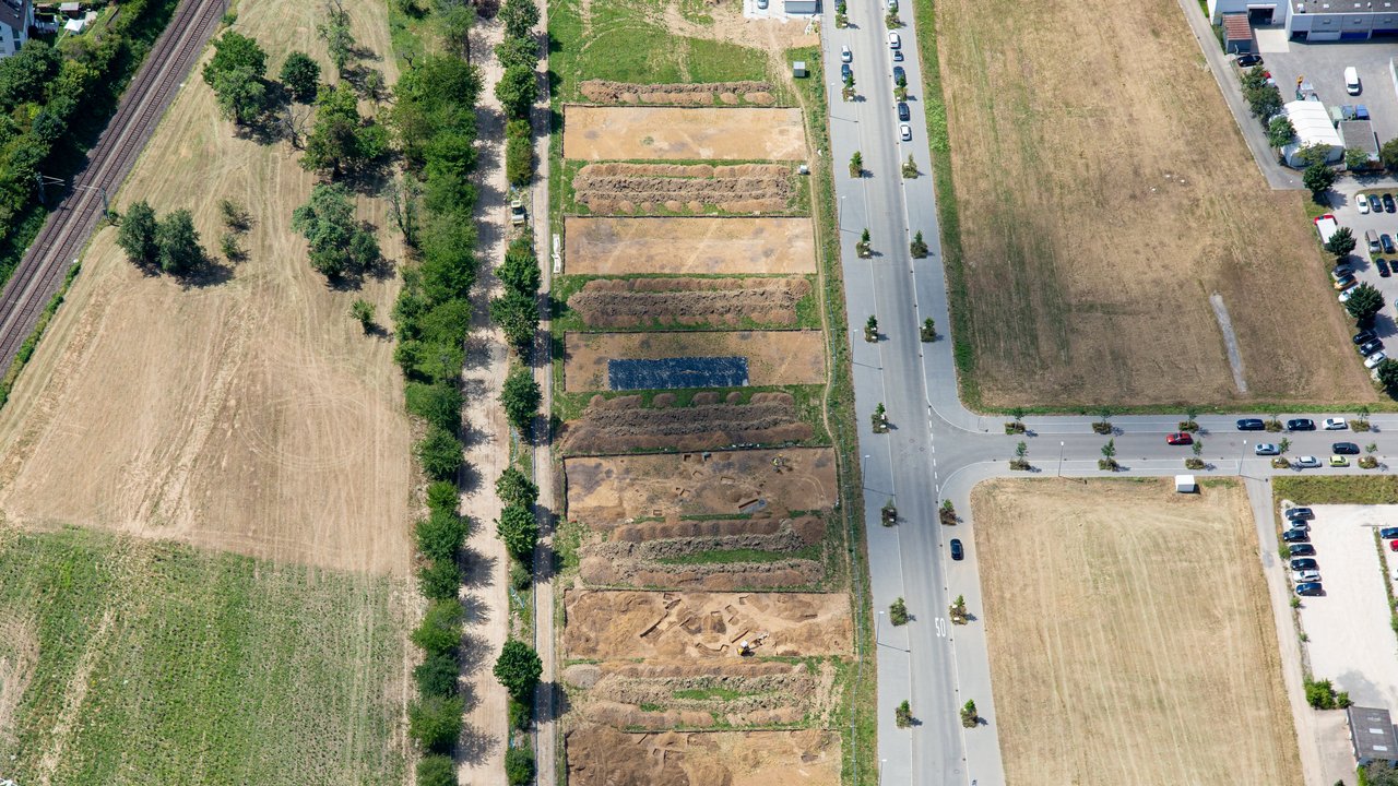 Luftbild der nördlichen Grabungsflächen während der Ausgrabungen im Sommer 2020