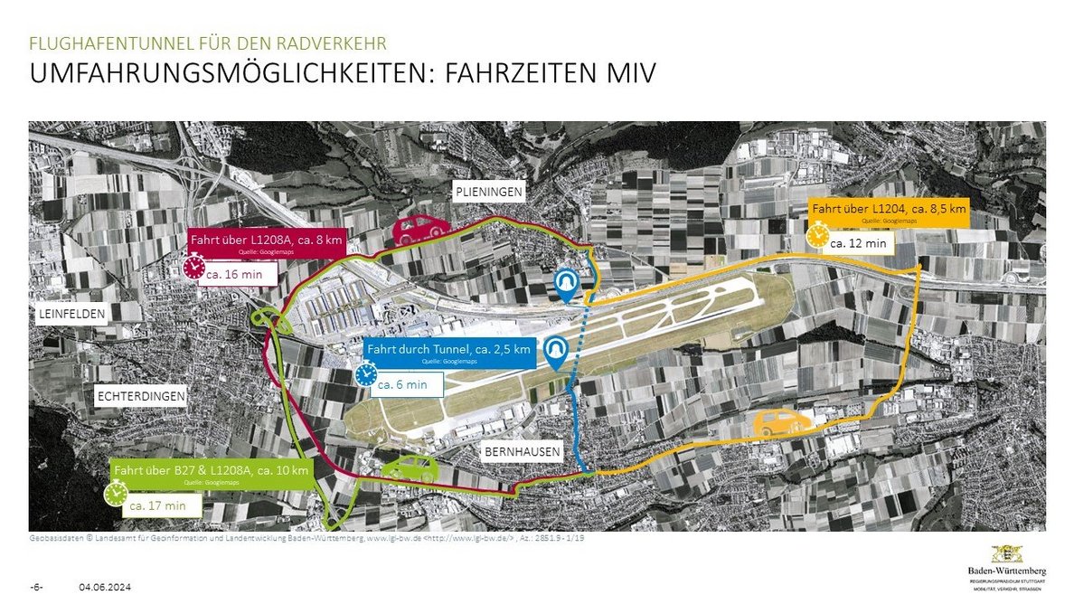 Karte Umfahrungsmöglichkeiten: Fahrzeiten MIV