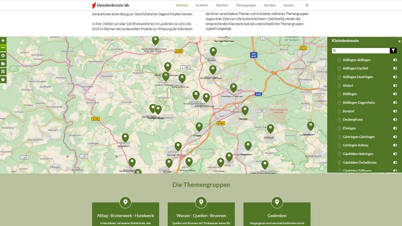 Ausschnitt der Website Kleindenkmale