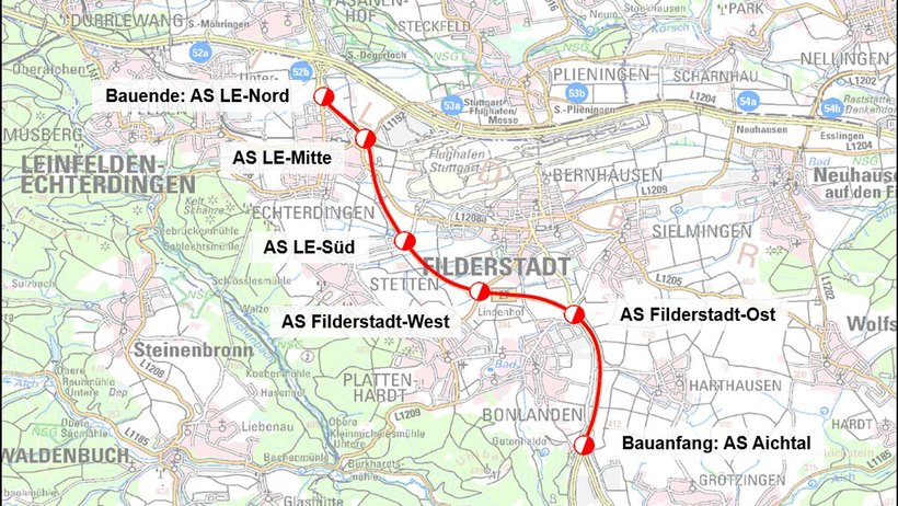 Übersichtskarte B 27 Aichtal-LE