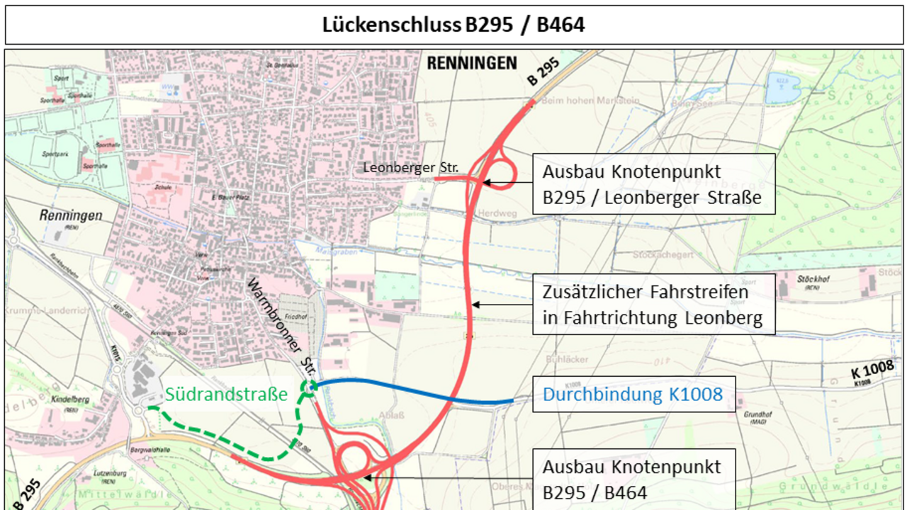 Karte über den Lückenschluss B 464/B 295