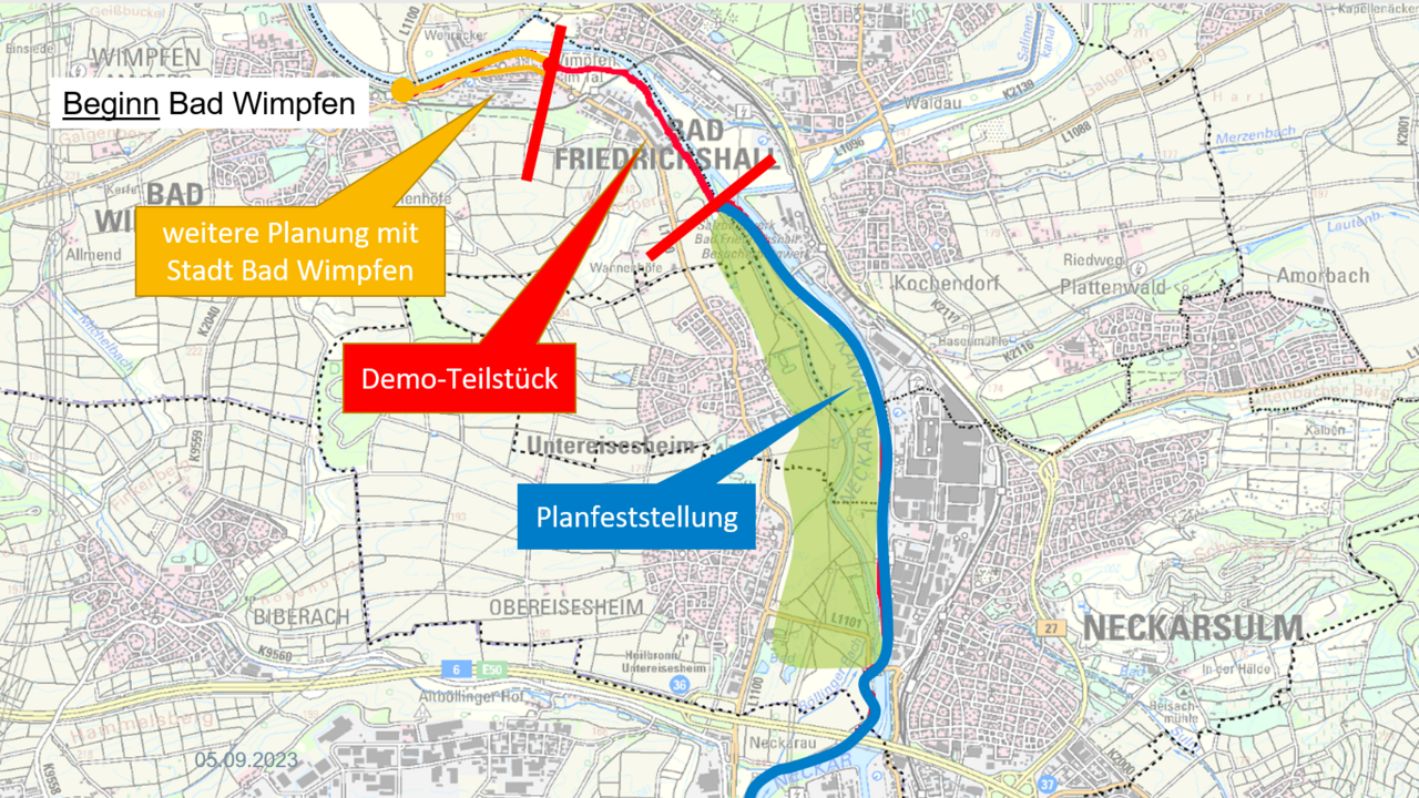 Kartenausschnitt der Trasse des Radschnellwegs