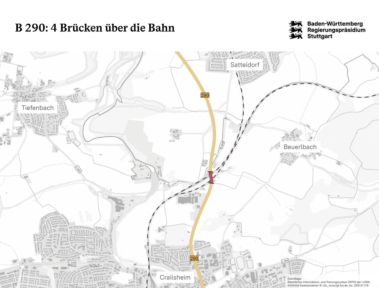 B 290 Bahnbrücken Crailsheim - Karte