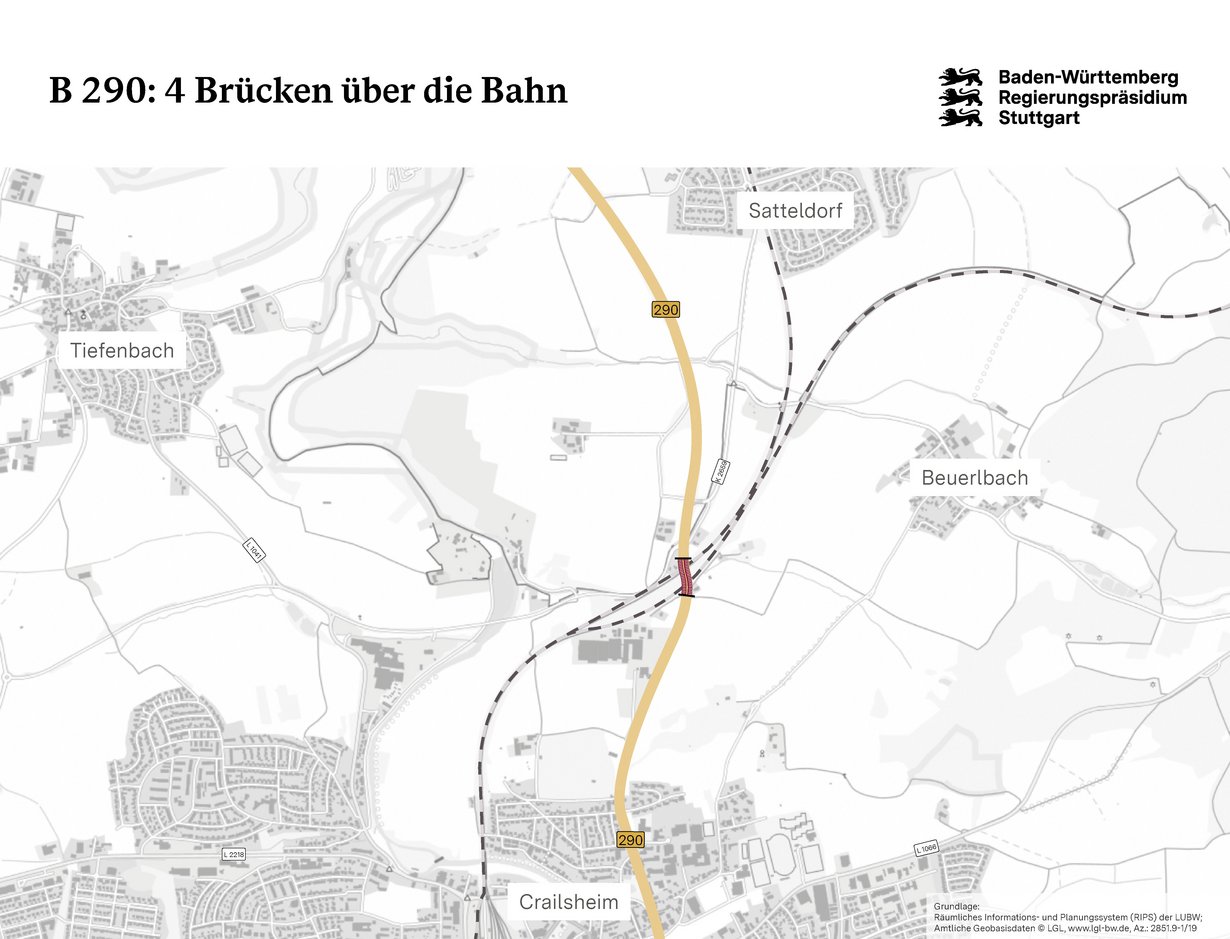 B 290 Bahnbrücken Crailsheim - Karte