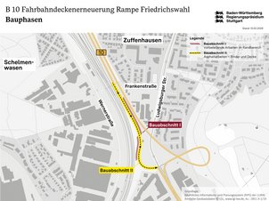 Übersichtskarte B 10 Fahrbahndeckenerneuerung Rampe Friedrichswahl Bauphasen