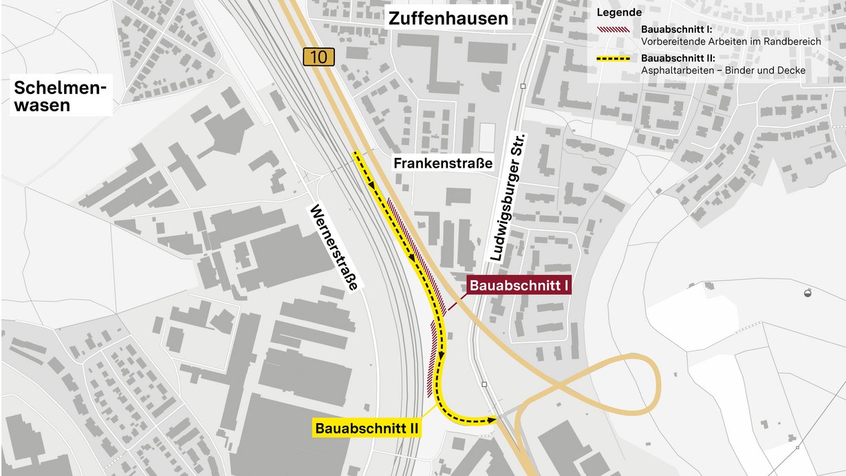 Übersichtskarte B 10 Fahrbahndeckenerneuerung Rampe Friedrichswahl Bauphasen