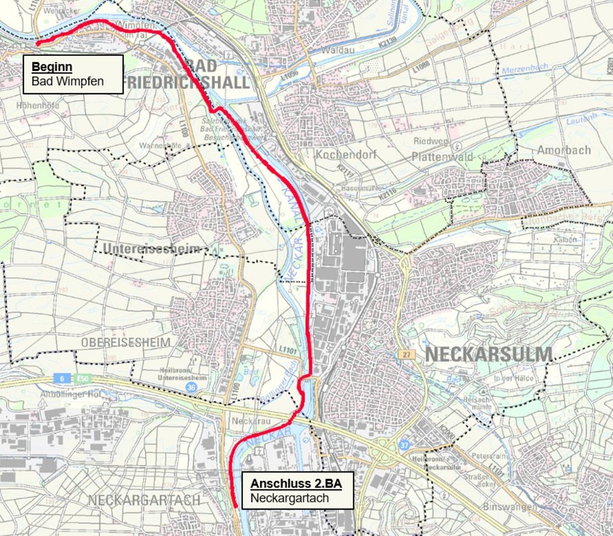 Übersichtskarte Radschnellweg Bad Wimpfen - Heilbronn