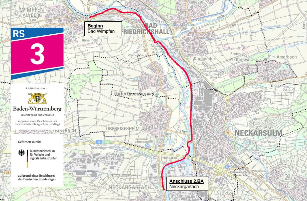 Übersichtskarte Radschnellweg Bad Wimpfen - Heilbronn
