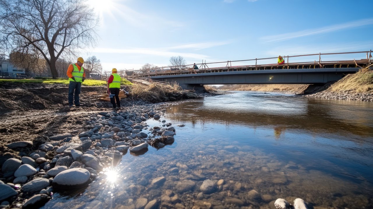 2 Flussarbeiter an einem Fluss