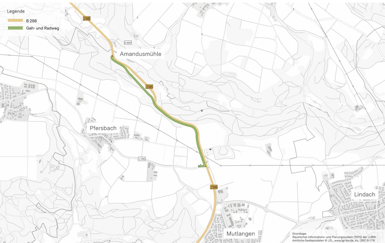B 298 Radweg Mutlangen - Amandusmühle Übersichtsplan