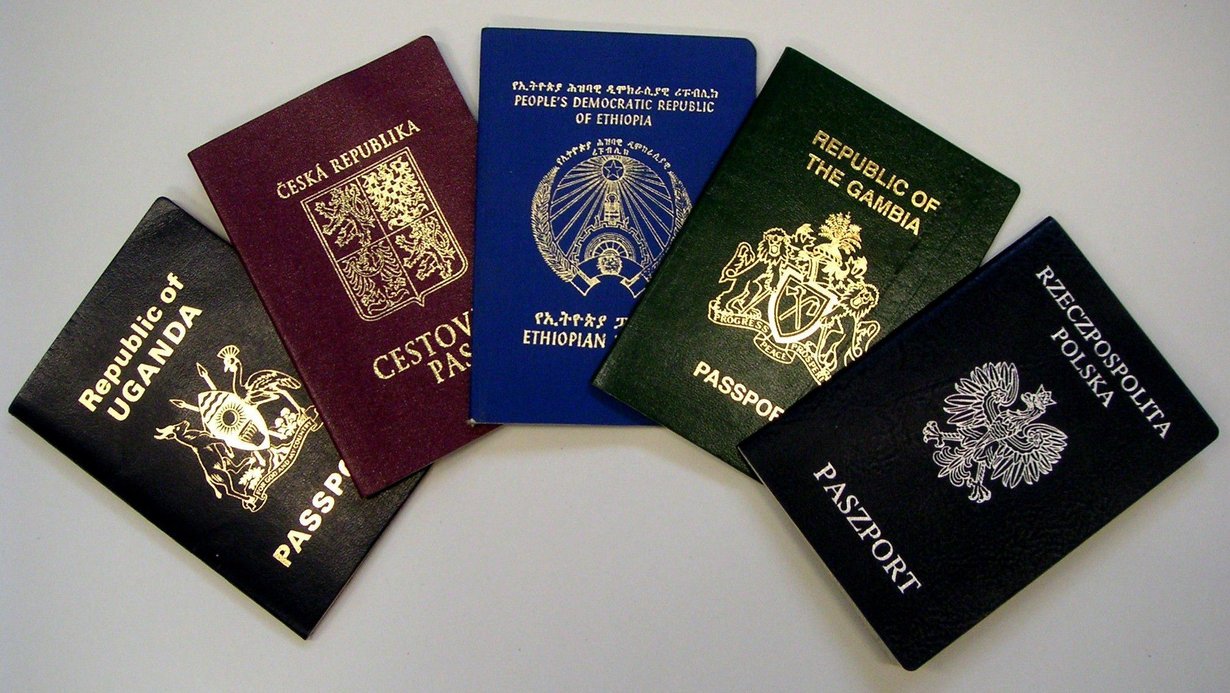 Aufgefächerte Reisepässe verschiedener Nationen