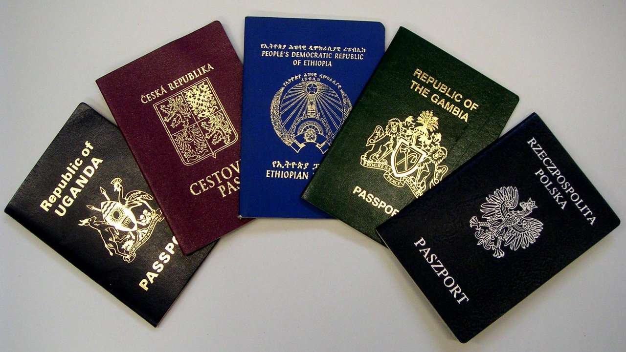 Aufgefächerte Reisepässe verschiedener Nationen