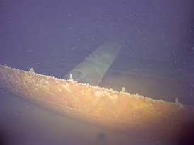 Blick in den Rumpf des abgewrackten und versenkten ersten Salondampfers am Bodensee – der SD Baden/ehemals Kaiser Wilhelm – am Seegrund 