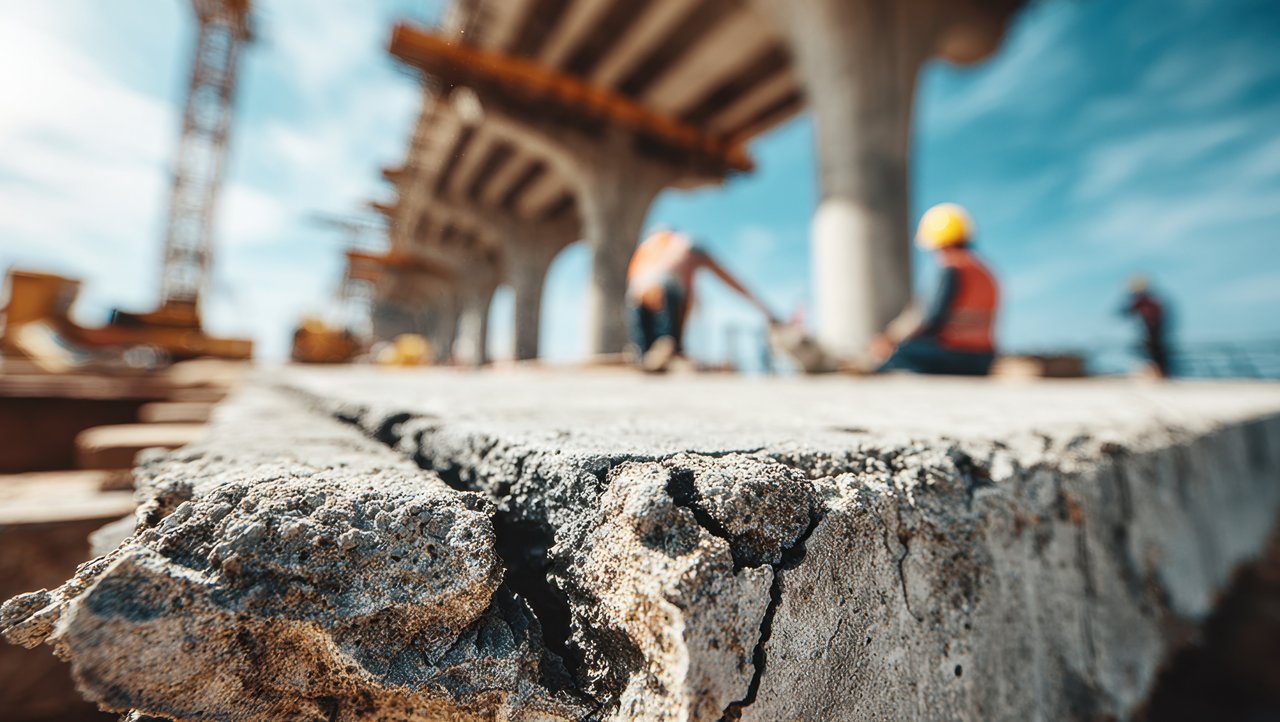 Nahaufnahme von brüchigem Brückenfundament