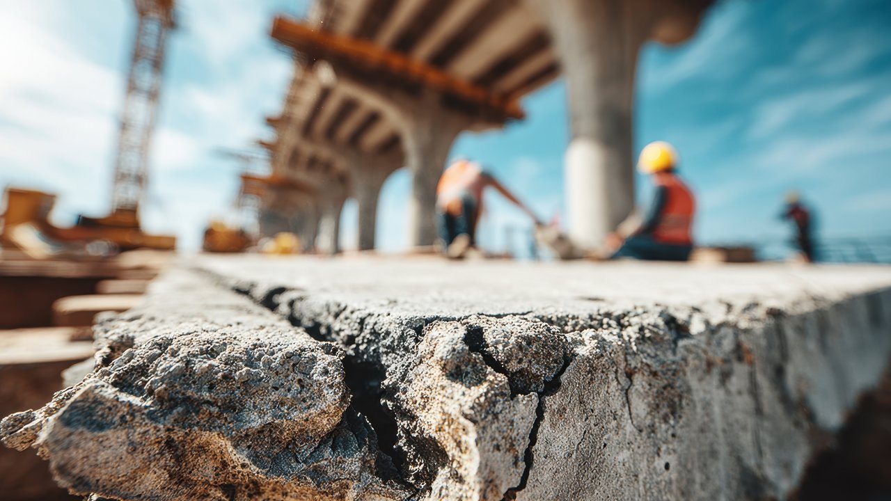 Nahaufnahme von brüchigem Brückenfundament
