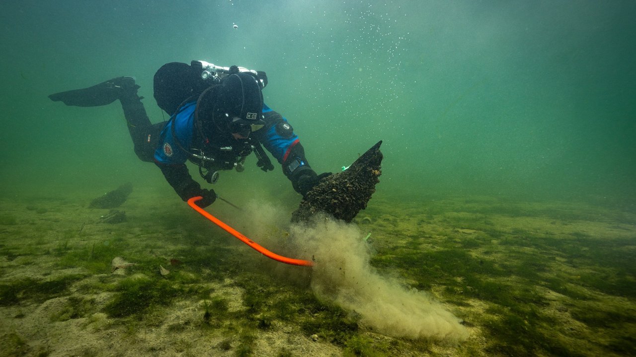 Bild zeigt Taucher mit Säge im Bodensee