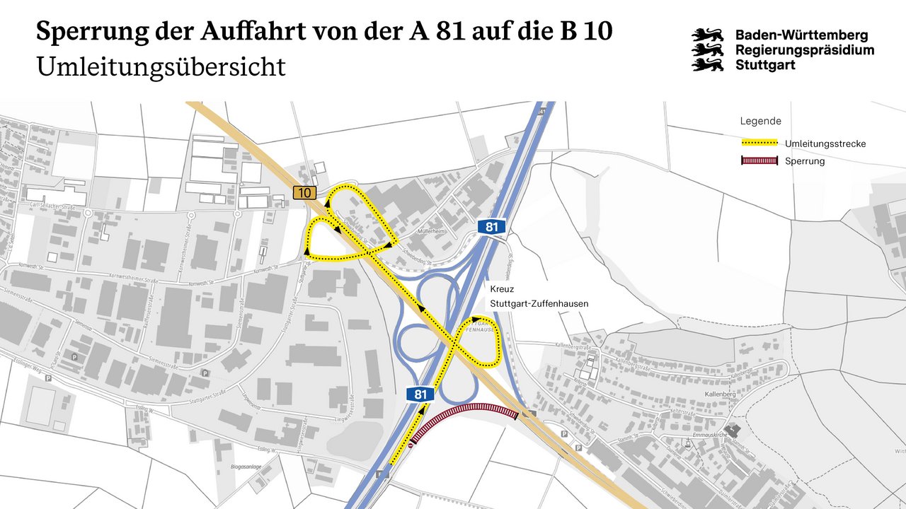 Plan B 10 Sperrung Auffahrt A 81 auf B 10