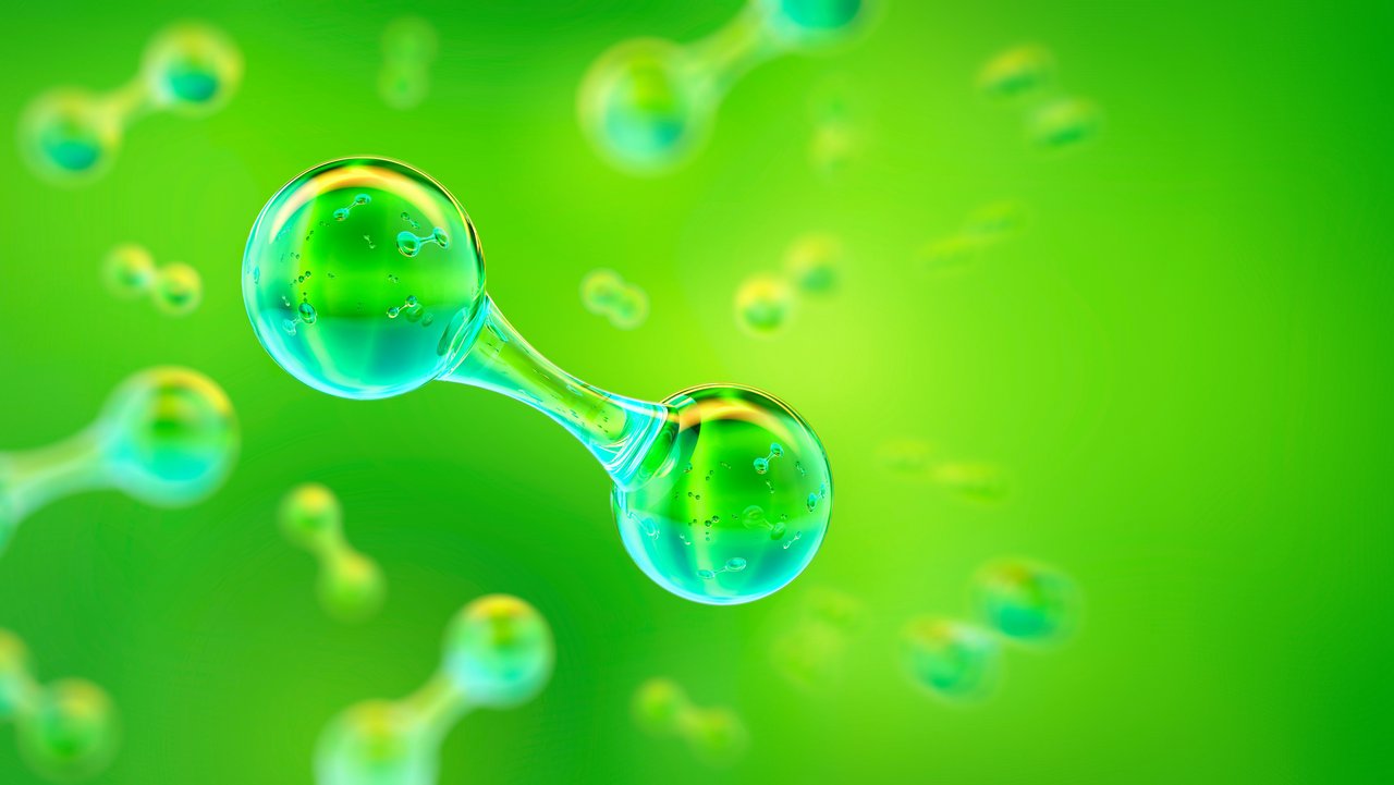 Wasserstoffmoleküle auf grünes Hintergrund