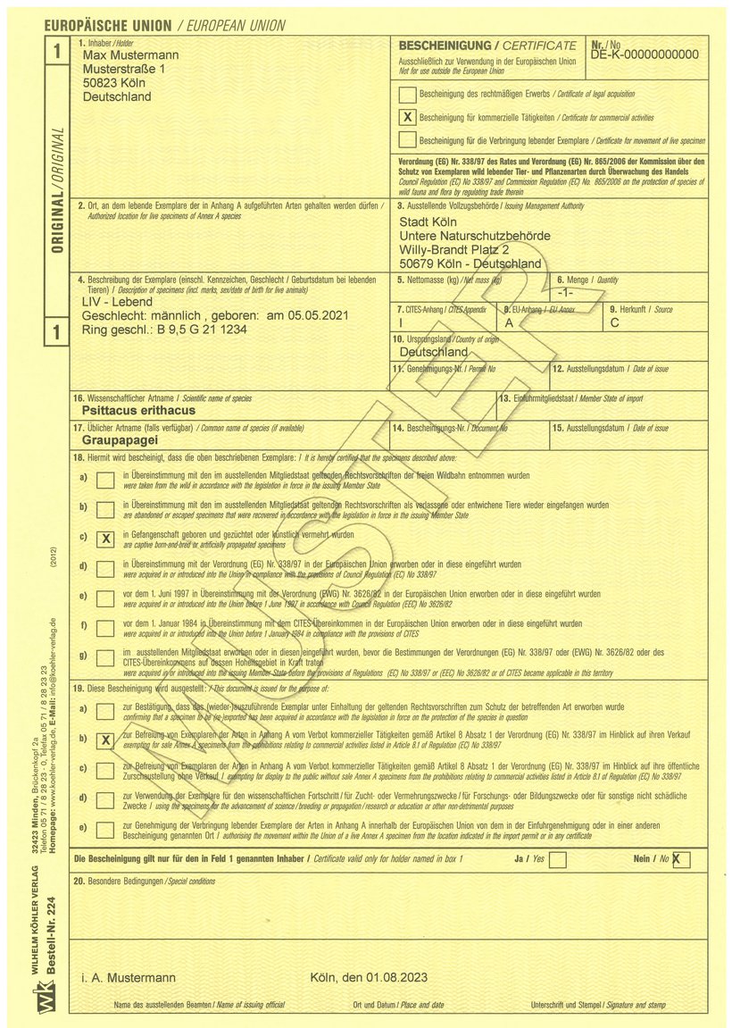 Vermarkungsbescheinigung