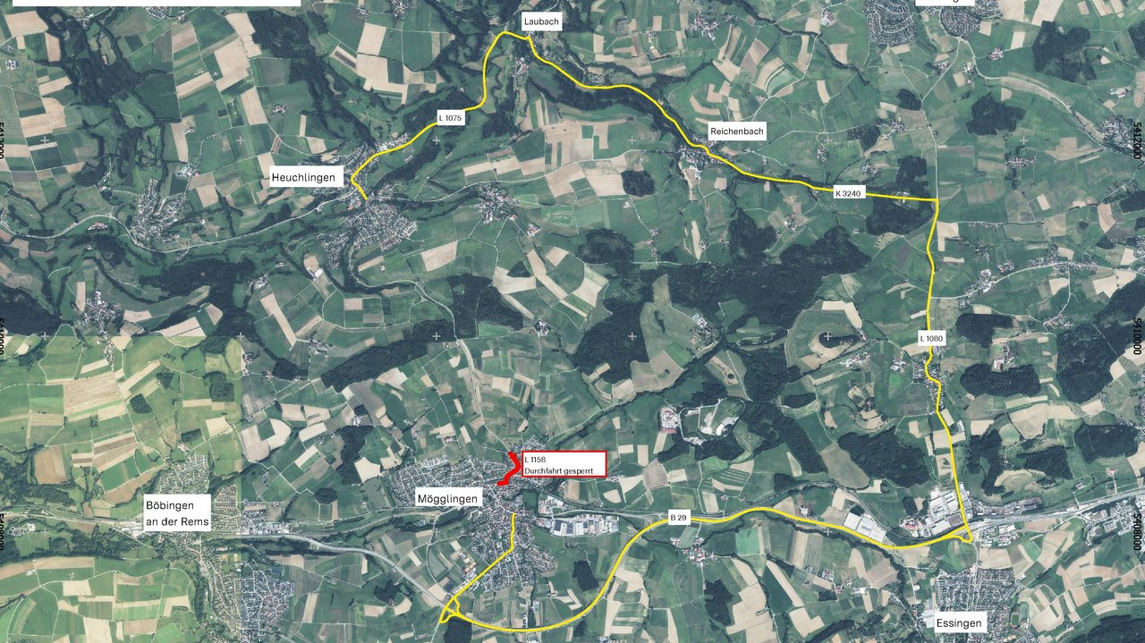 Umleitungsplan L 1158: Dammsanierung in Mögglingen